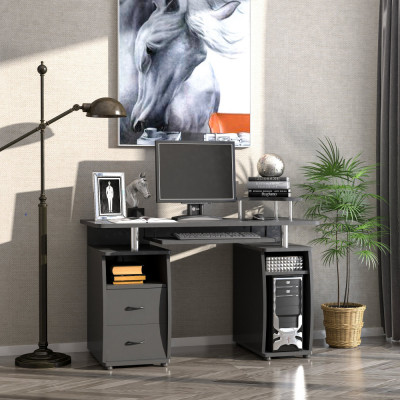HOMCOM masa de birou suport PC din lemn cu sertare si suport pentru tastatura casa si birou foto