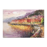 Tablou Bellagio lacul Como pictat manual, O seara magica, 100x70cm ulei pe panza, Valentin Pop