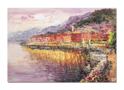 Tablou Bellagio lacul Como pictat manual, O seara magica, 100x70cm ulei pe panza, Valentin Pop foto
