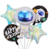 Baloane model astronaut, flippy, set din 5 baloane, 1 astronaut, 2 stele, 2 rotunde, din folie de aluminiu, adeziv si pai incluse, 78x45cm, albastru d