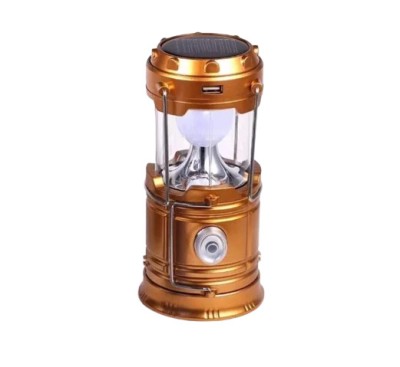 Lampa solara reincarcabila 2in1 pentru camping, 6W/1W, ABS, cablu incarcare, auriu foto