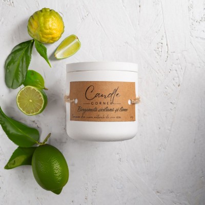 Lumanare parfumata handmade din ceara naturala de soia 100%, aroma Bergamota siciliana si lime, Recipient ceramic, 150 g foto