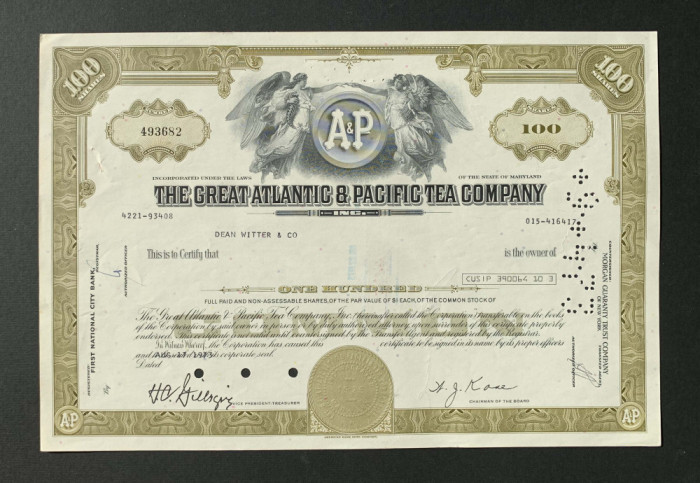 The Great Atlantic &amp; Pacific Tea Company - Actiuni - New York - 1973