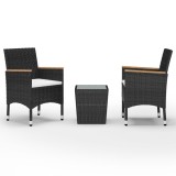Cumpara ieftin Set mobilier bistro, 3 piese, negru poliratan/sticla securizata