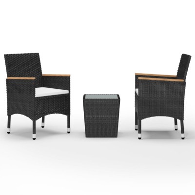 Set mobilier bistro, 3 piese, negru poliratan/sticla securizata foto