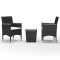 Set mobilier bistro, 3 piese, negru poliratan/sticla securizata