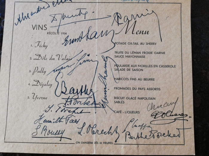 Meniu invitatie 1935, delegatia romaneasca la Congresul vinului,28 aug 1935