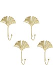 C&acirc;rlige decorative din fier &icirc;n formă de frunze, 4 bucăți, suport de perete din metal cu frunze de ginkgo, suport pentru haine, pălării și chei