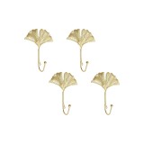 C&acirc;rlige decorative din fier &icirc;n formă de frunze, 4 bucăți, suport de perete din metal cu frunze de ginkgo, suport pentru haine, pălării și chei