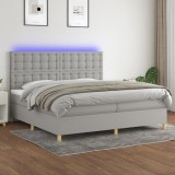 Cumpara ieftin Gossi pat cu arcuri, saltea si led, gri deschis, 200x200 cm, textil