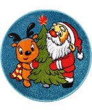 Cumpara ieftin Covor Rotund Camera Copii Model Mos Craciun 11507-140, Marime 67 x 67 cm, Albastru, Rosu, Inaltime Fir 9 mm, Antialergic, Polipropilena, Gradinita, Cr