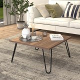 Masa de cafea, en.casa, PXTA-8388 Vindeln, 60x60x30 cm, pal metal, nuc, negru, cu picioare hairpin HausGarden Leisure