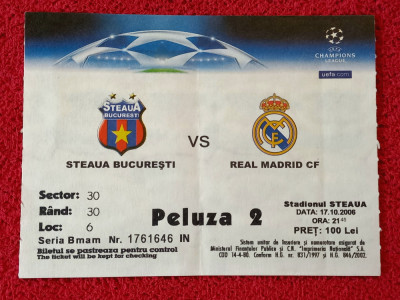 Bilet meci fotbal STEAUA BUCURESTI - REAL MADRID (Champions League 17.10.2006) foto