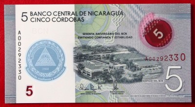 Nicaragua 5 Cordobas 2020 Comemorativa Polimer UNC necirculata ** foto