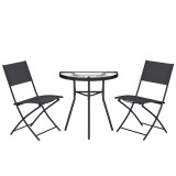 Outsunny Set bistro de exterior, mobilier de terasă 3 piese cu scaune pliante, masă din sticlă semicirculară, negru | Aosom Romania
