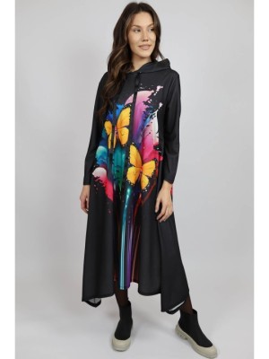 ROCHIE MAXI CU MANECA LUNGA ASIMETRICA FLUTURE VALLO TALIE UNICA Multicolora foto