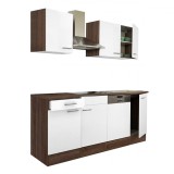 Mobilier Bucatarie Modular Leziter Yorki 220cm, Corp Stejar York, Fata Alb Satinat