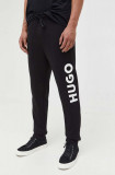 HUGO pantaloni de trening din bumbac culoarea negru, cu imprimeu 50473211