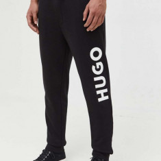 HUGO pantaloni de trening din bumbac culoarea negru, cu imprimeu 50473211