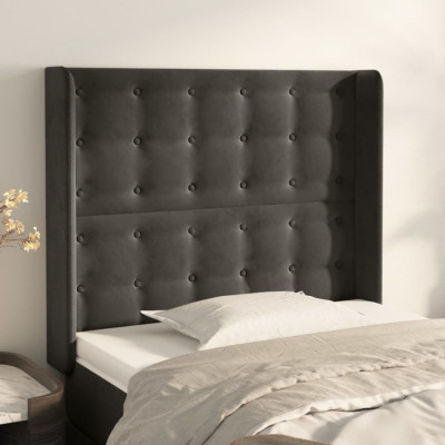 vidaXL Tăblie de pat cu aripioare gri &amp;icirc;nchis 83x16x118/128 cm catifea foto