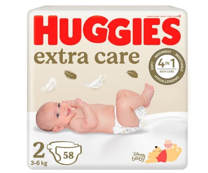 Scutece Huggies Extra Care 2, Jumbo, 3-6 kg, 58 buc