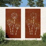 vidaXL Decor perete grădină 2 buc. 105x55 cm design flori oțel Corten 824487