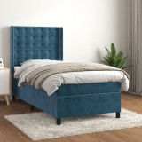 vidaXL Pat box spring cu saltea, albastru &icirc;nchis, 90x190 cm, catifea