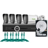 Sistem supraveghere complet exterior Tri-Light Tiandy PoE, 4 x camere 4MP Audio Iluminare duala, NVR 8 canale 6MP SafetyGuard Surveillance