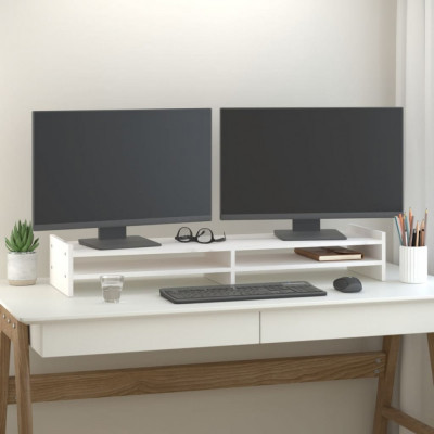 vidaXL Suport pentru monitor, alb, 100x27x15 cm, lemn masiv pin foto