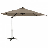 Umbrelă suspendată cu st&acirc;lp și LED-uri, gri taupe, 300 cm, vidaXL