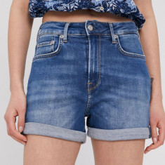 Pepe Jeans Pantaloni scurți jeans femei, material neted, high waist