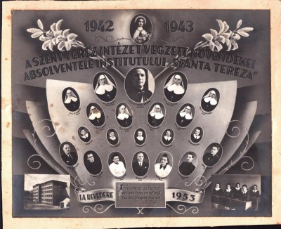 PM380N Episcopul Iuliu Hossu, preoții și surorile profesori și absolventele Institutului Sf&amp;acirc;nta Tereza din Cluj, 1943, studio M&amp;eacute;rey foto