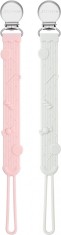 Set de 2 suporturi cu clema pentru suzeta bebelusului Cldy, silicon, roz/alb, 23 cm