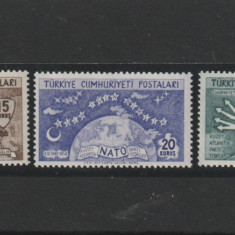 Turcia 1954-NATO,a V-a aniversare,serie 3 valori dantelate,MNH,Mi.1388-1390