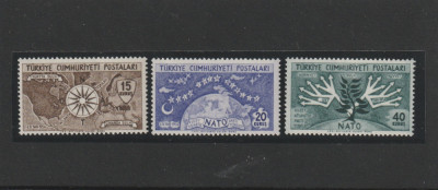 Turcia 1954-NATO,a V-a aniversare,serie 3 valori dantelate,MNH,Mi.1388-1390 foto