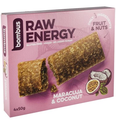 Baton Energizant cu Maracuja si Nuca de Cocos Raw Energy 4 x 50 grame Bombus Natural Energy foto