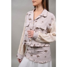 CAMASA CROP CU BUZUNARE APLICATE BRILLARE Bej M-L