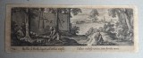Hans Bol &quot;Capcanele vechi cu plasa pentru potarnichi&quot; gravura veche 1550-1599