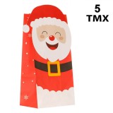 Pungi pentru Dulciuri, Model Moș Crăciun Z&acirc;mbitor, H&acirc;rtie, Set 5 buc, Dimensiuni 12x24x8 cm, Oem