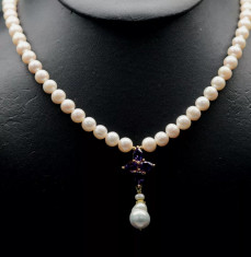 Colier perle naturale cu ametist ?i inchizatoare din argint foto