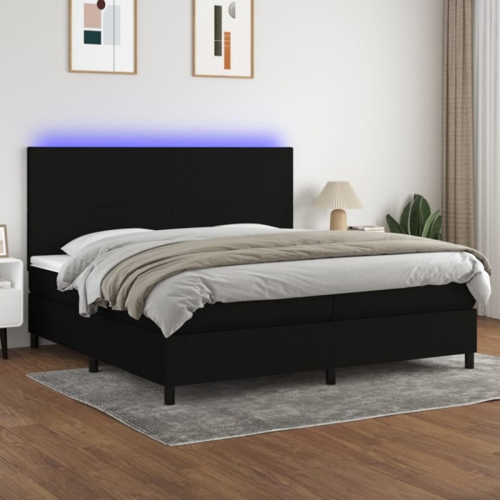 Gossi pat cu arcuri, saltea si led, negru, 200x200 cm, textil