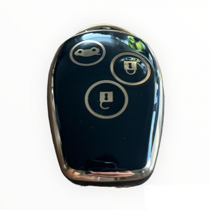 Husa TPU Cheie Renault/Dacia, 3 Butoane, Negru cu contur auriu AutoProtect KeyCars