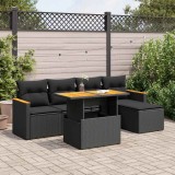 VidaXL Set mobilier grădină perne 6 piese negru poliratan/lemn acacia