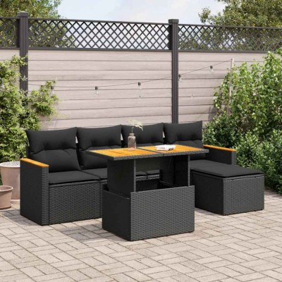 vidaXL Set mobilier grădină perne 6 piese negru poliratan/lemn acacia 3327471 foto
