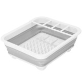 Uscator de vase pliabil, din pastic si silicon, 36x31x12cm, suport tacamuri, alb si gri Household NewTrend