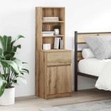 vidaXL Noptiera Stejar Artisan 39x35x125cm, Lemn, 2 Rafturi, Sertar, Multifunctionala