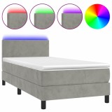 Cumpara ieftin Pat cu arcuri, saltea si LED, gri deschis, 100x200 cm, catifea