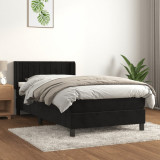 Gossi pat box spring cu saltea, negru, 90x190 cm, catifea