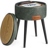 VASAGLE Taburet cu spatiu de depozitare, tapitat PU, cu 2 fete, diametru 32 cm, verde Household NewTrend