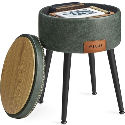 VASAGLE Taburet cu spatiu de depozitare, tapitat PU, cu 2 fete, diametru 32 cm, verde Household NewTrend foto